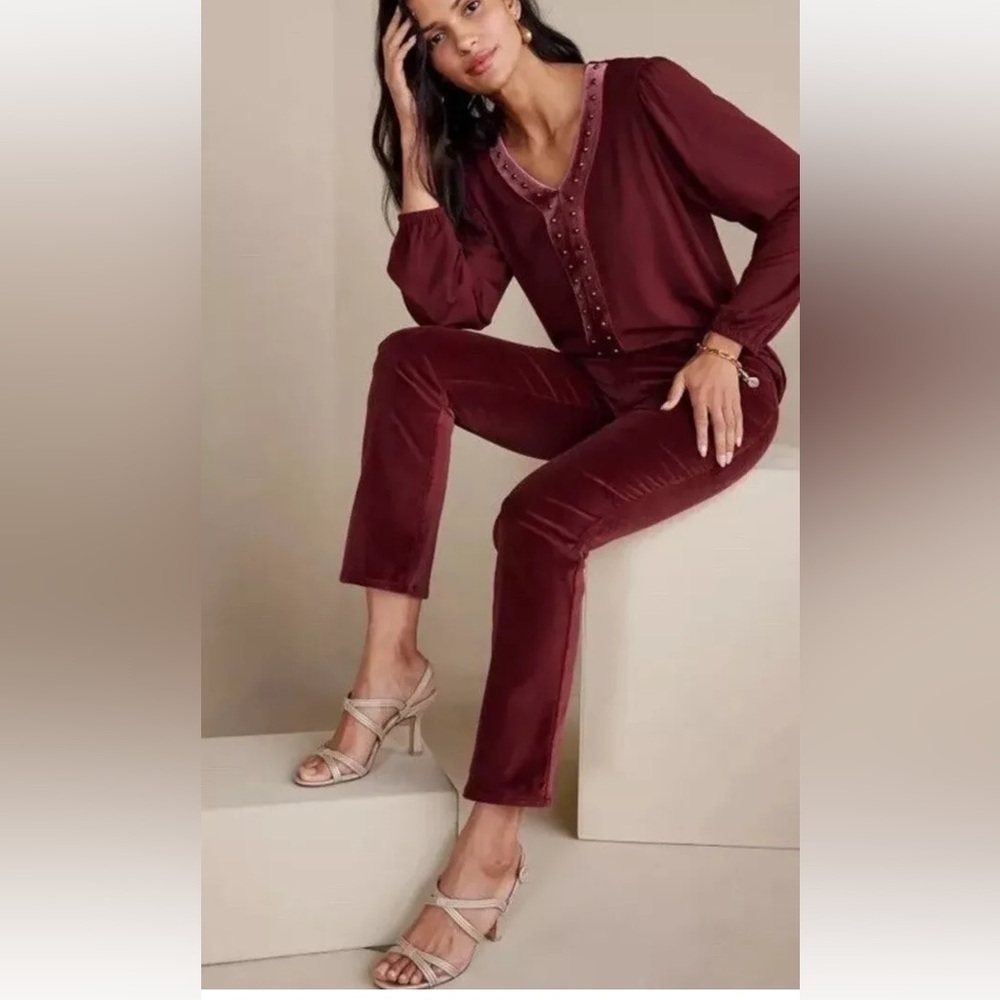Soft surroundings burgundy velvet pant size 18 plus size
